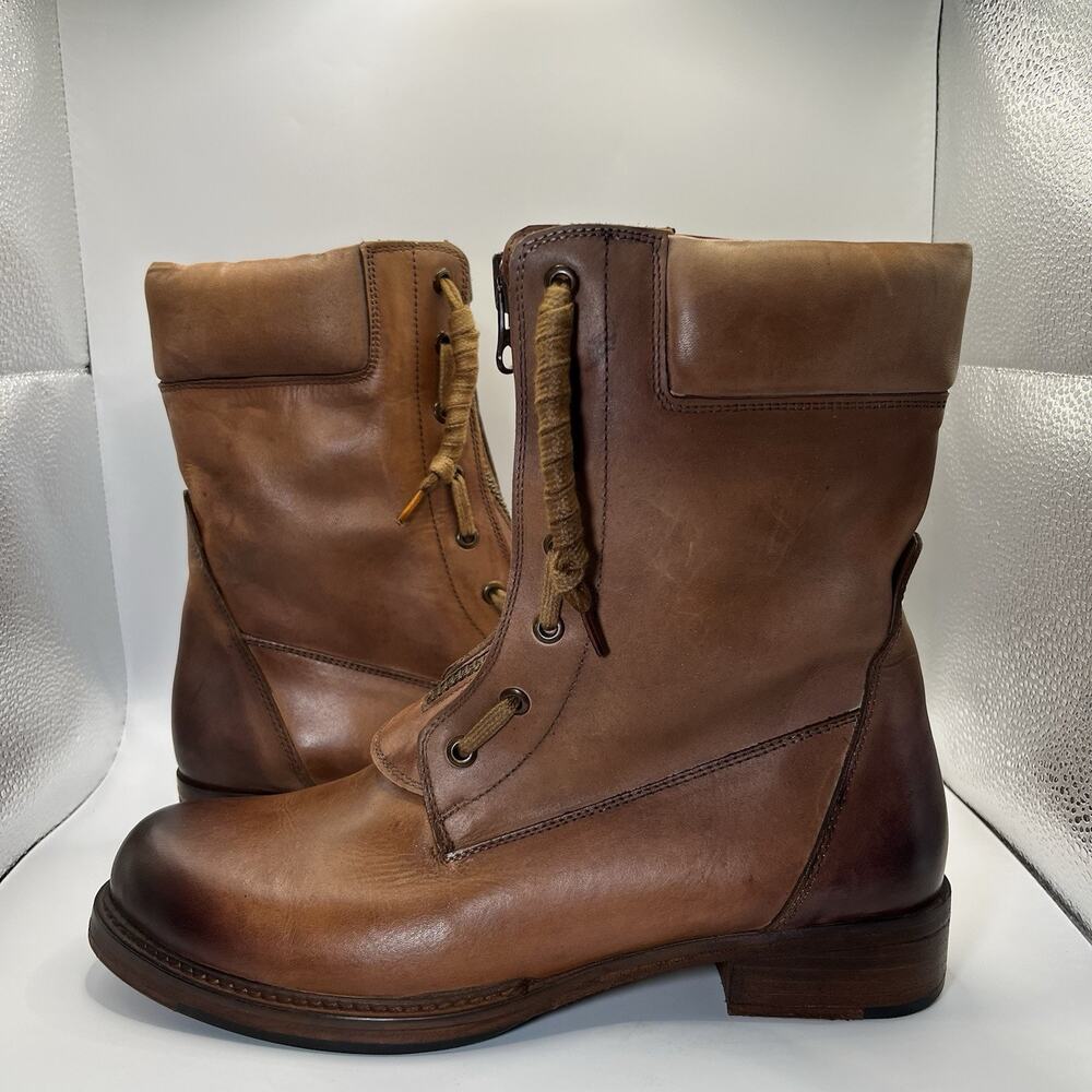 Vintage Foundry Filo Boots Women's 10 Brown Leather Front Zip Combat VFL194 NWOB